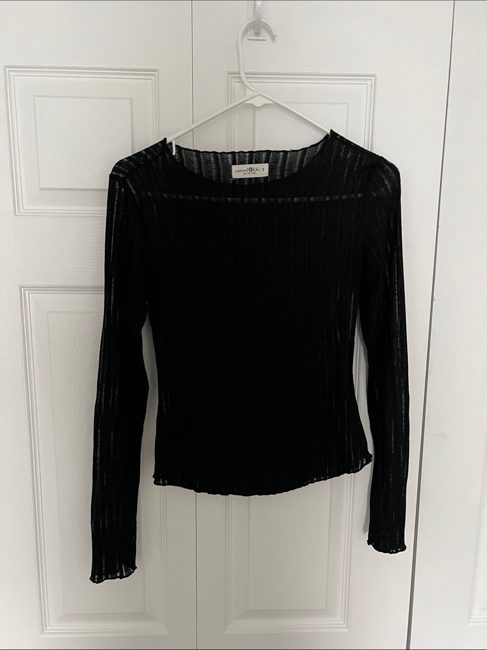 Natural Life Black Long-Sleeve Layering Sheer Top